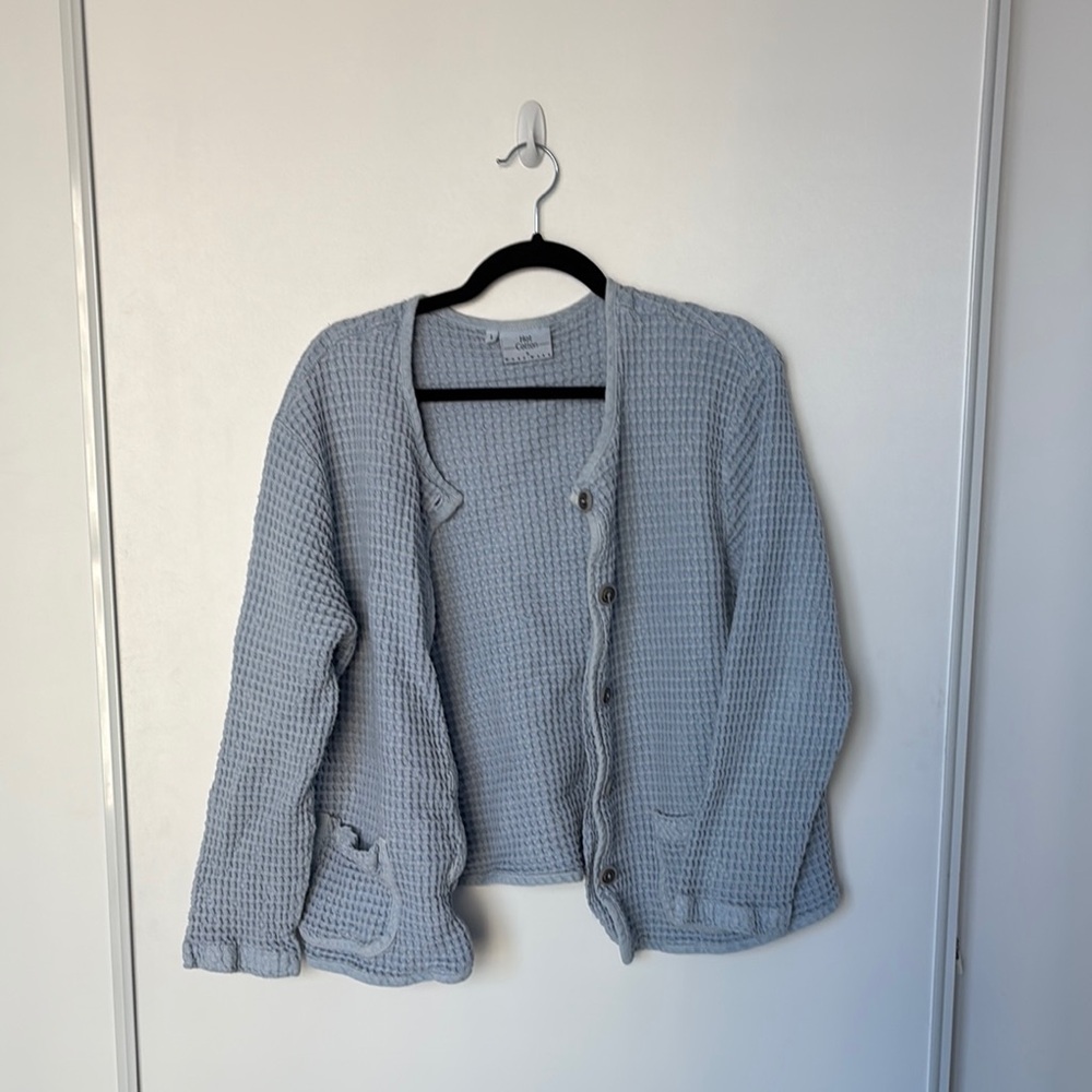 VINTAGE Light Blue Waffle Knit Cardigan